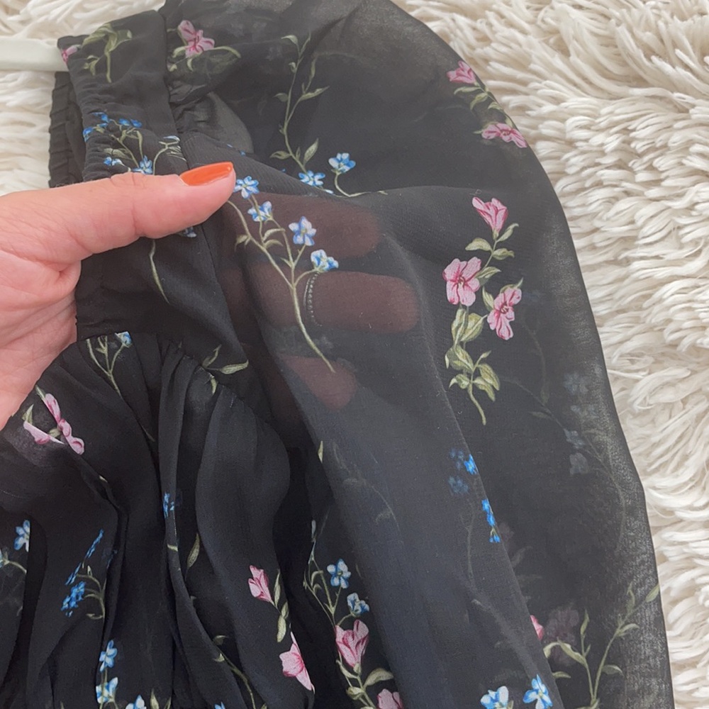 For Love & Lemons Black Floral Long Sleeve Smocked Mini Dress - Picture 4 of 4